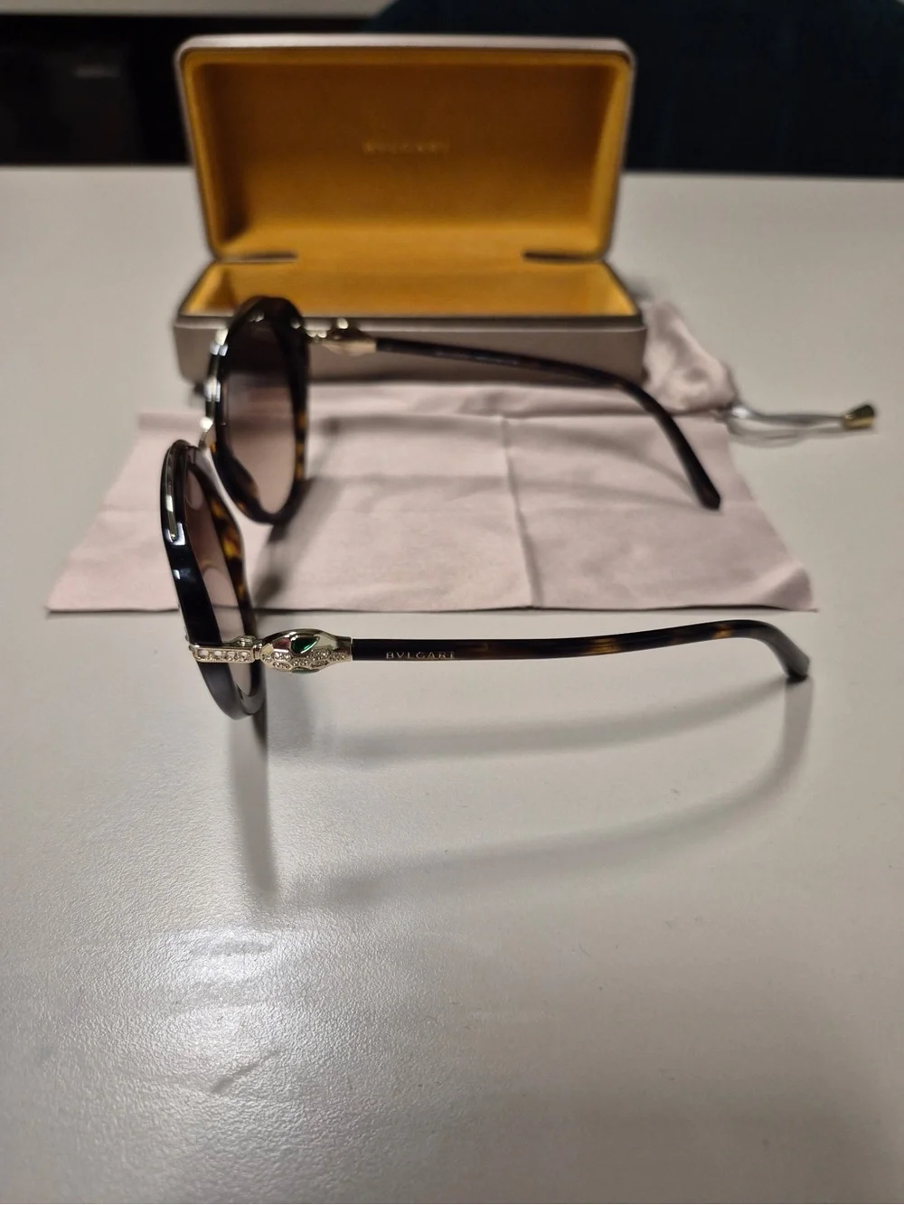 Bulgari Tortoiseshell Round Sunglasses with Brown Gradient Lenses